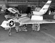 Northrop X-4 Bantam in N.A.C.A. hangar, Edwards AFB 