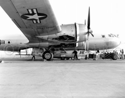 Bell X-1E loaded under NACA Boeing B-29