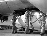 Technicians servicing the Bell X-1 in preparation for a flight