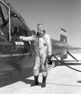 Test pilot Joseph Walker next to X-15 aircraft