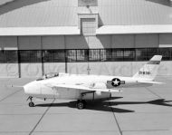 Bell X-5 in front of NACA hangar, Edwards AFB