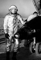 NASA test pilot Neil Armstrong next to X-15 after flight