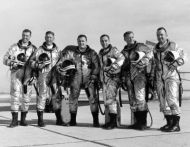 X-15 test pilots Engle, Rushworth, McKay, Knight, Thompson and Bill Dana