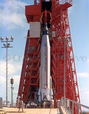 Mercury-Atlas 9 on launch pad for pre-launch