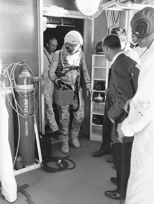 Astronaut Alan B. Shepard in cleanroom before historic Mercury launch