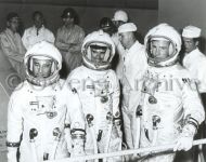 Apollo 204 crew pose during training and checkout activity, North American Aviation