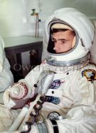 Roger Chaffee in spacesuit prior to altitude chamber test at KSC