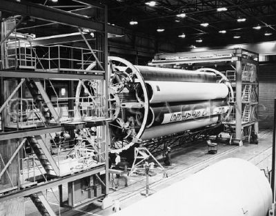 First Saturn booster during assembly, September 5, 1961