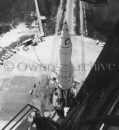 Aerial view of SA-4 on launch Complex 34 with gantry rolled back