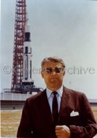 Dr. Werner von Braun poses at Complex 37 during SA-6 countdown