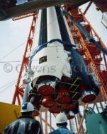 SA-4 booster is hoisted into position
