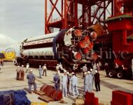 SA-4 booster is moved into position at Complex 34, Cape Canaveral