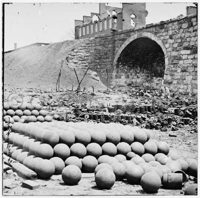 Piles of solid shot and canister at arsenal. Richmond, Va