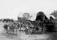 Covered wagon with sign, 1865 