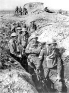 Australian infantry wearing small box respirators