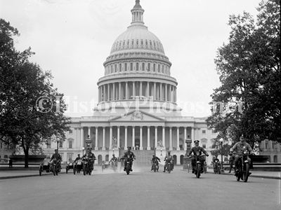 Motorcycle Police Riding in Front of White House 1922