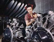 Rosie the Riveter Working on Airplane Motors