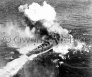 Japanese Destroyer hit by Avenger bomber 