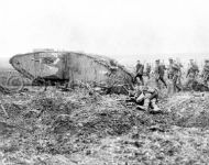 Canadian tank and soldiers, Vimy