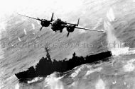 B-25 during bomb run on Japanese destroyer