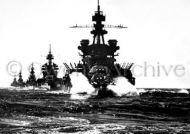 Battleships move in the Lingayen Gulf
