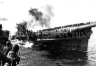 USS Franklin hit by Japanese dive bomber