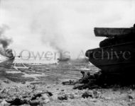 US Tanks burning during battle on Peleliu