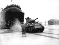 6th Division Sherman Tank Departs Landing Ship "LST 517"