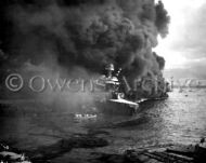 USS California on fire and abandoned