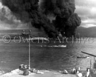 Battleship row on fire after attack