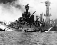  Battleship row on fire Pearl Harbor, Hawaii
