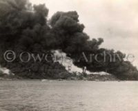 Battlelship Row on fire, December 7, 1941
