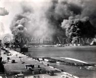  Battleship Row on fire, Pearl Harbor