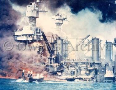 USS West Virginia & USS Tennessee on fire