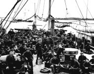 Sailors and marines on the deck of the U.S. gunboat Mendota, circa 1864