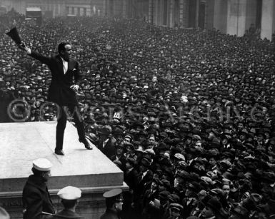 Douglas Fairbanks speaking to crowd in NYC